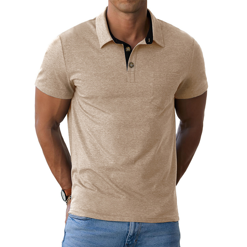 Поло риза с къс ръкав, памук-смес тъкан, еднотонен модел, дишаща и влагоотвеждаща