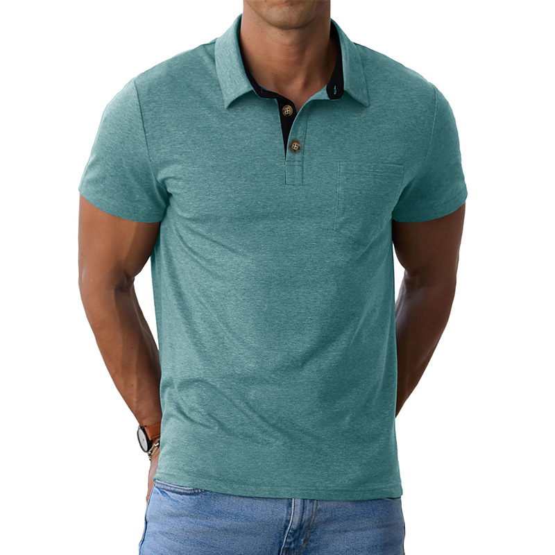 Поло риза с къс ръкав, памук-смес тъкан, еднотонен модел, дишаща и влагоотвеждаща