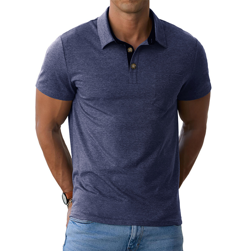 Поло риза с къс ръкав, памук-смес тъкан, еднотонен модел, дишаща и влагоотвеждаща