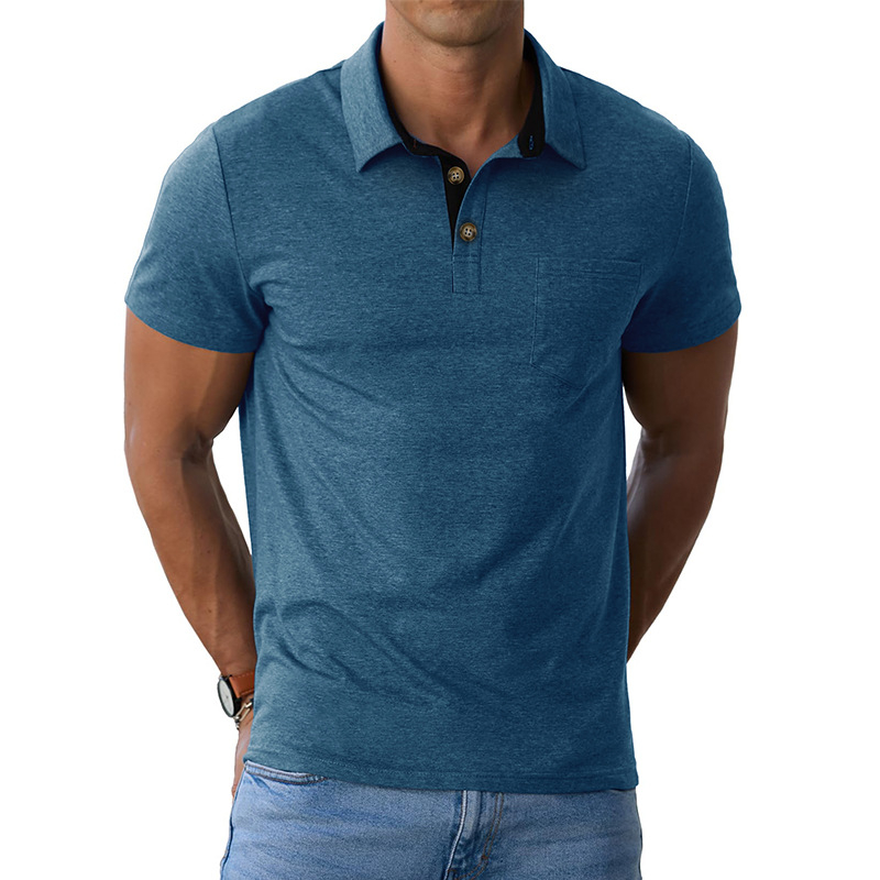 Поло риза с къс ръкав, памук-смес тъкан, еднотонен модел, дишаща и влагоотвеждаща
