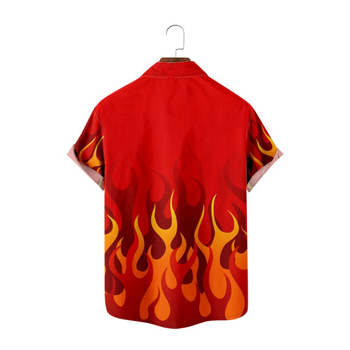 Мъжка риза с пламъчен дизайн, 3D дигитален принт, свободна кройка, яка, джоб