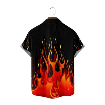 Ανδρικό πουκάμισο με φλογερό μοτίβο, 3D ψηφιακή εκτύπωση, άνετη γραμμή, γιακά με πέτο, πολυεστέρας