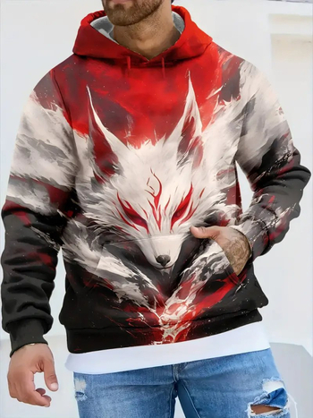 Hanorac bărbați cu glugă, imprimeu 3D cu animale, imprimare digitală, poliester, croială lejeră