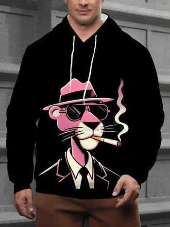 Мъжки суитшърт с качулка и 3D животински принт, дигитален печат, полиестер, свободна кройка