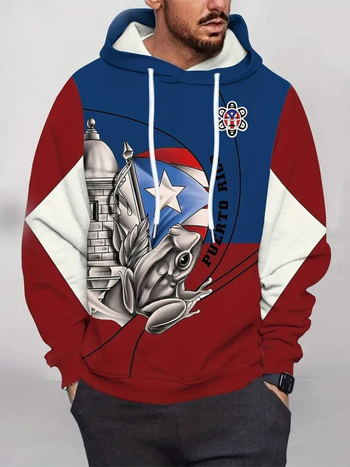 Мъжки суитшърт с качулка и 3D животински принт, дигитален печат, полиестер, свободна кройка