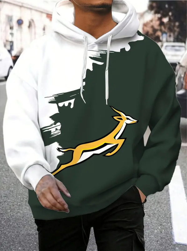 Hanorac bărbați cu glugă, imprimeu 3D cu animale, imprimare digitală, poliester, croială lejeră