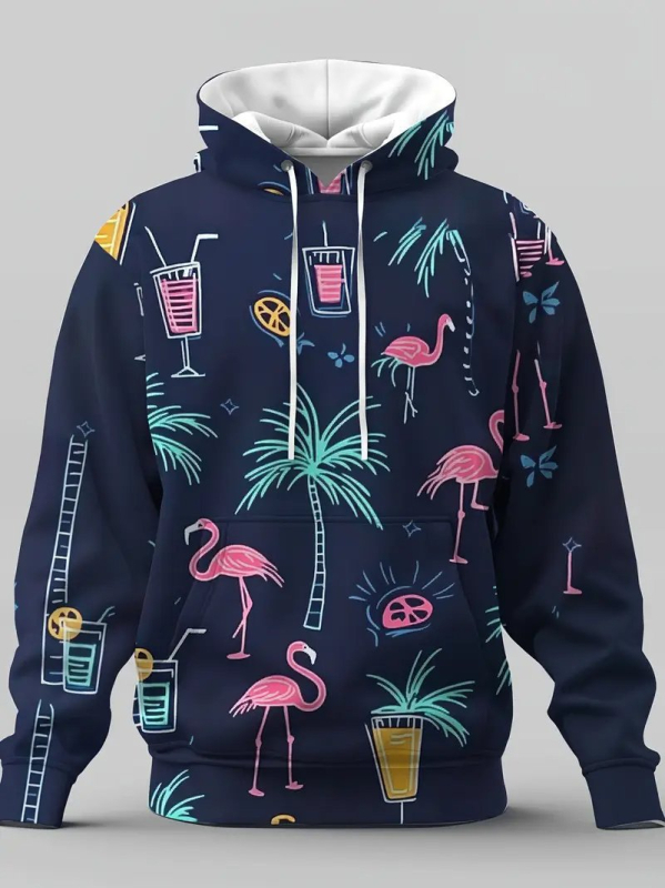 Hanorac bărbați cu glugă, imprimeu 3D cu animale, imprimare digitală, poliester, croială lejeră