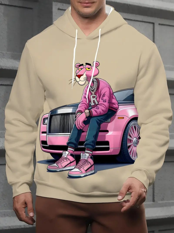 Hanorac bărbați cu glugă, imprimeu 3D cu animale, imprimare digitală, poliester, croială lejeră