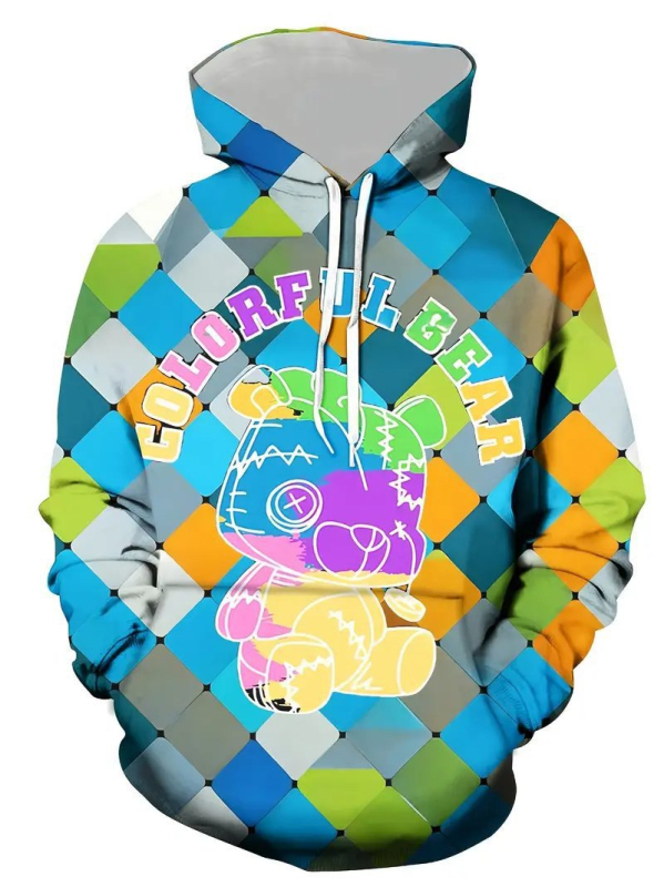 Hanorac bărbați cu glugă, imprimeu 3D cu animale, imprimare digitală, poliester, croială lejeră