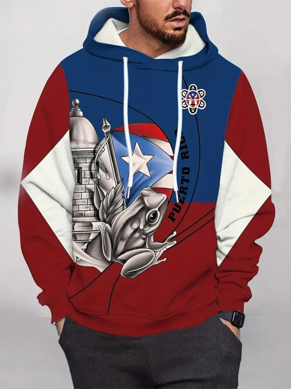 Hanorac bărbați cu glugă, imprimeu 3D cu animale, imprimare digitală, poliester, croială lejeră