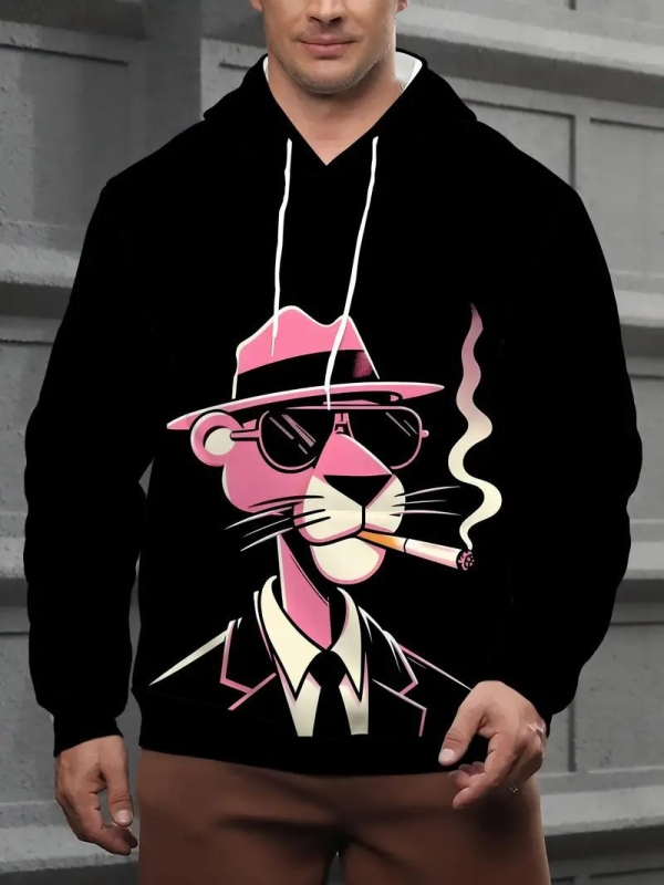 Hanorac bărbați cu glugă, imprimeu 3D cu animale, imprimare digitală, poliester, croială lejeră