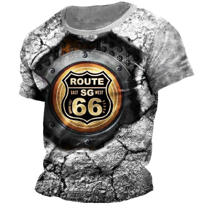 Tricou bărbați cu guler rotund, mâneci scurte, imprimeu geometric, material ușor din Milk Silk și poliester (91–95%), uscare rapidă, respirabil, sub 180 g, vară 2024