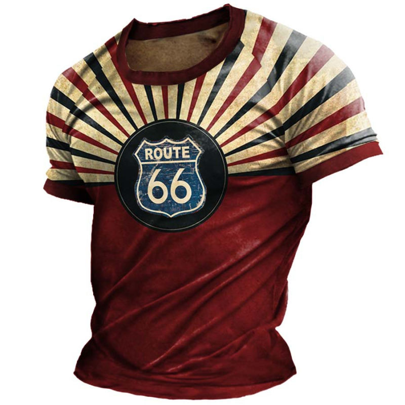 Tricou bărbați cu guler rotund, mâneci scurte, imprimeu geometric, material ușor din Milk Silk și poliester (91–95%), uscare rapidă, respirabil, sub 180 g, vară 2024