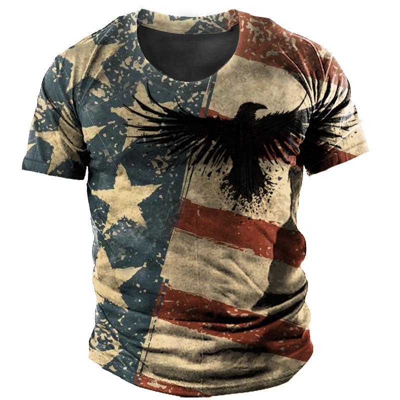 Tricou bărbați cu guler rotund, mâneci scurte, imprimeu geometric, material ușor din Milk Silk și poliester (91–95%), uscare rapidă, respirabil, sub 180 g, vară 2024