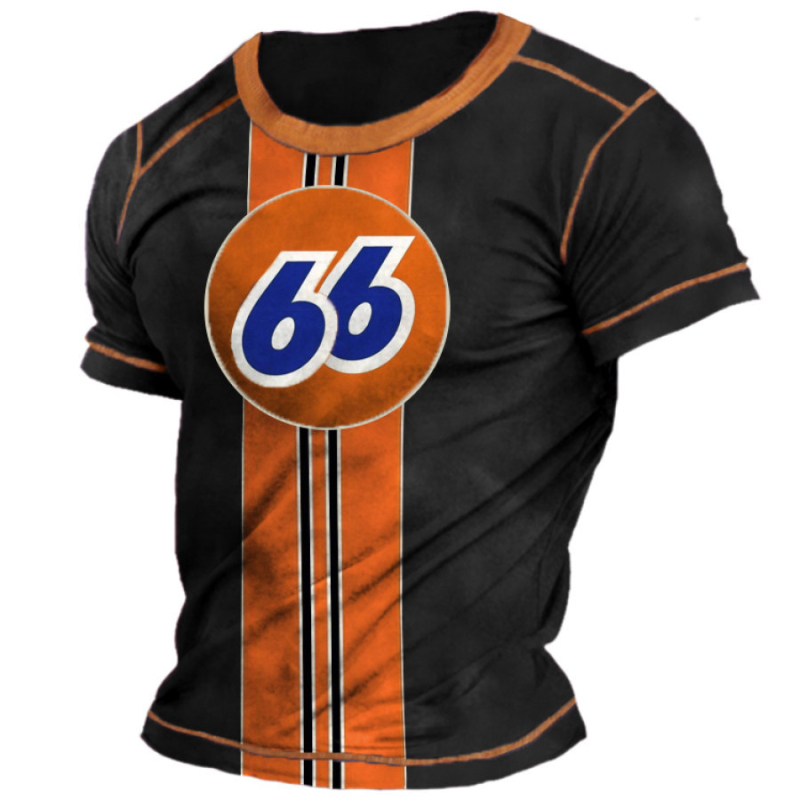Tricou bărbați cu guler rotund, mâneci scurte, imprimeu geometric, material ușor din Milk Silk și poliester (91–95%), uscare rapidă, respirabil, sub 180 g, vară 2024