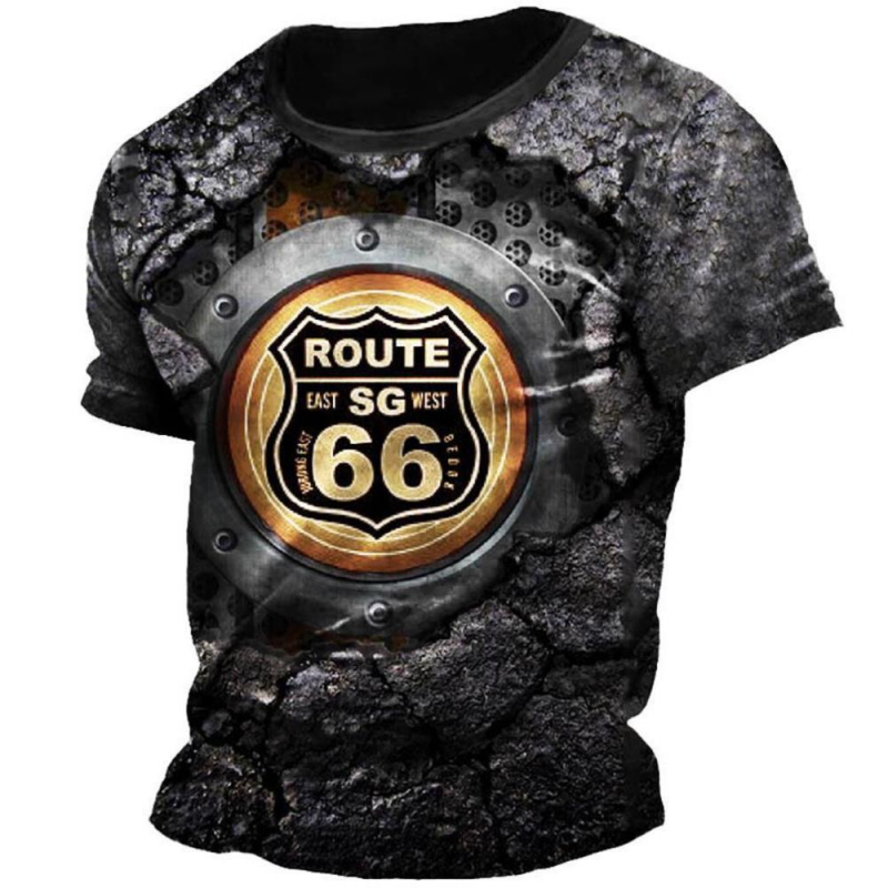 Tricou bărbați cu guler rotund, mâneci scurte, imprimeu geometric, material ușor din Milk Silk și poliester (91–95%), uscare rapidă, respirabil, sub 180 g, vară 2024