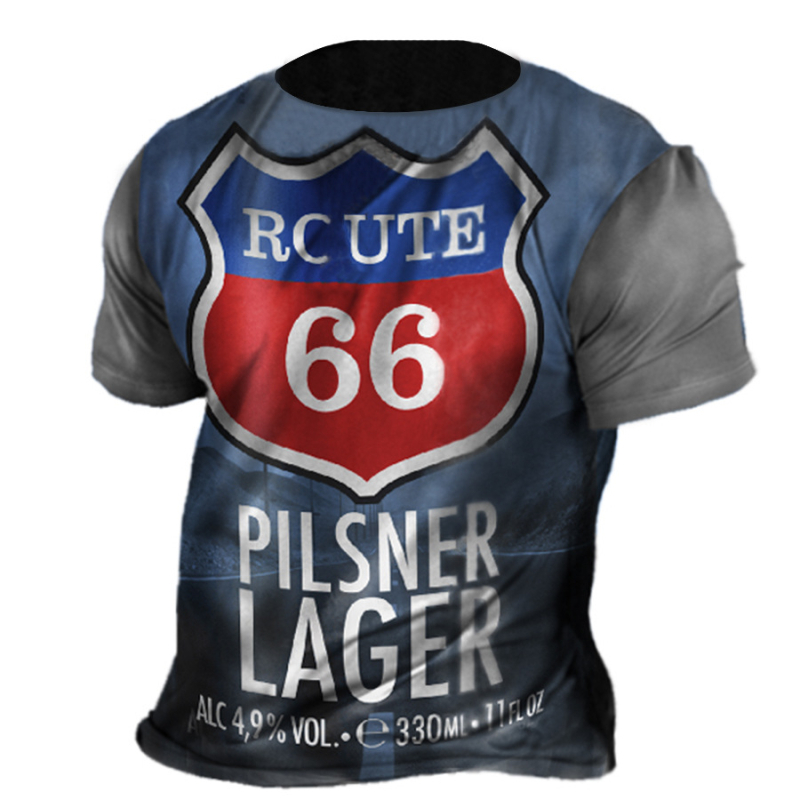 Tricou bărbați cu guler rotund, mâneci scurte, imprimeu geometric, material ușor din Milk Silk și poliester (91–95%), uscare rapidă, respirabil, sub 180 g, vară 2024