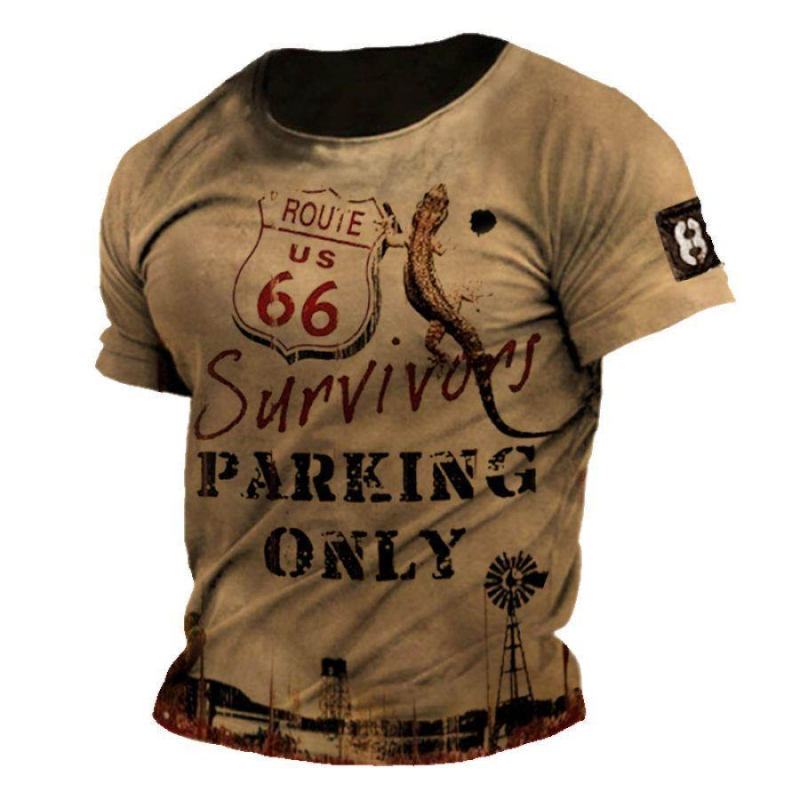 Tricou bărbați cu guler rotund, mâneci scurte, imprimeu geometric, material ușor din Milk Silk și poliester (91–95%), uscare rapidă, respirabil, sub 180 g, vară 2024