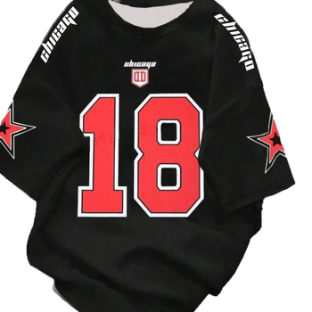 Αθλητικό T-shirt με 3D ρετρό εκτύπωση, κοντό μανίκι, στρογγυλός λαιμός χωρίς γιακά, άνετη εφαρμογή, διαπνέουσα πολυεστερική δικτυωτή ύφανση