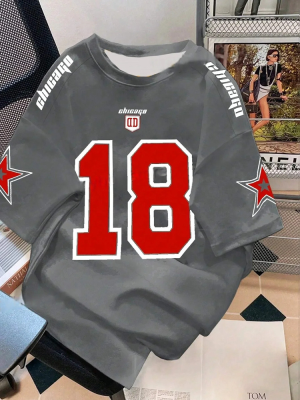 Sportska majica s 3D retro printom, kratki rukavi, okrugli izrez bez ovratnika, prozračna mrežasta tkanina od poliestera