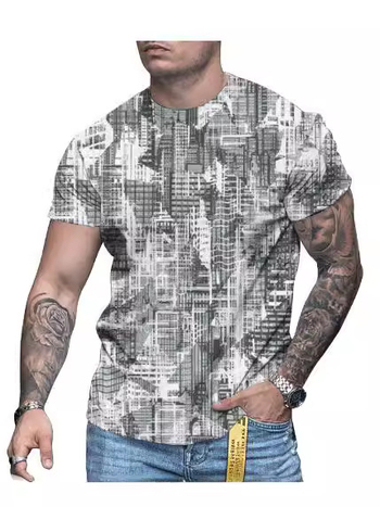 Μπλουζάκι με 3D ψηφιακή εκτύπωση, στρογγυλή λαιμόκοψη, κοντό μανίκι, χαλαρή εφαρμογή, διαπνέον ύφασμα δικτυωτό