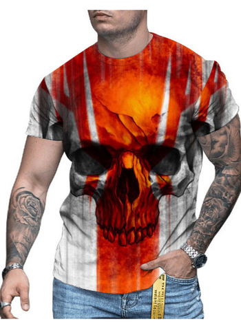 3D-s digitális printes rövidujjú póló, kerek nyakú, laza szabás, lélegző hálós anyag