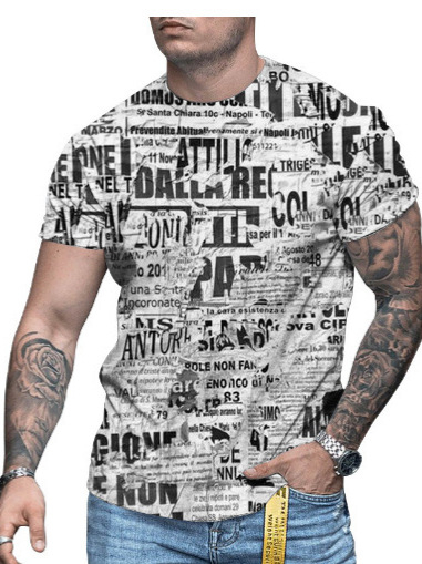 3D-s digitális printes rövidujjú póló, kerek nyakú, laza szabás, lélegző hálós anyag