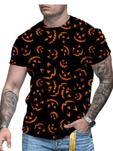 3D-s digitális printes rövidujjú póló, kerek nyakú, laza szabás, lélegző hálós anyag