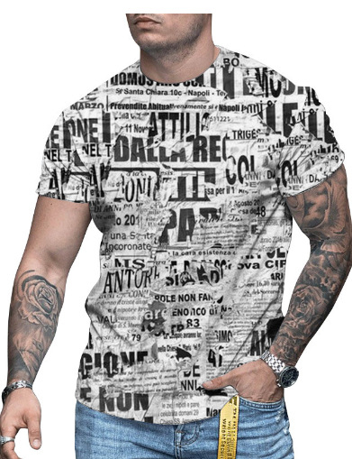 3D-s digitális printes rövidujjú póló, kerek nyakú, laza szabás, lélegző hálós anyag