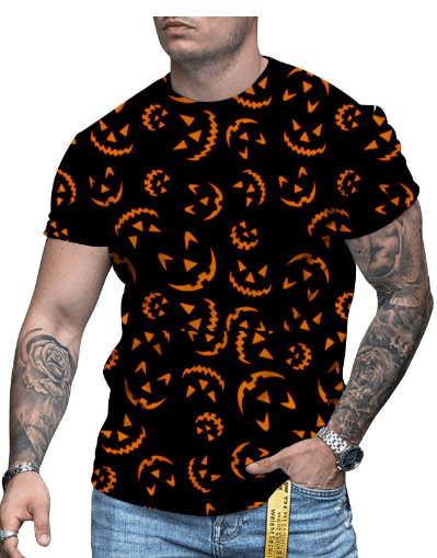 3D-s digitális printes rövidujjú póló, kerek nyakú, laza szabás, lélegző hálós anyag