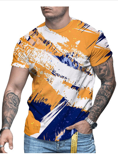 3D-s digitális printes rövidujjú póló, kerek nyakú, laza szabás, lélegző hálós anyag