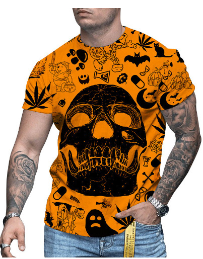 3D-s digitális printes rövidujjú póló, kerek nyakú, laza szabás, lélegző hálós anyag