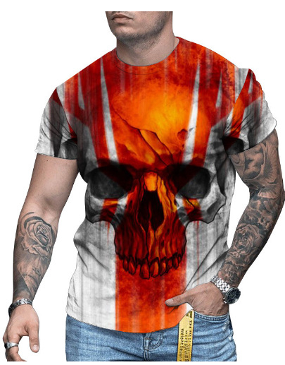 3D-s digitális printes rövidujjú póló, kerek nyakú, laza szabás, lélegző hálós anyag