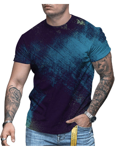 3D-s digitális printes rövidujjú póló, kerek nyakú, laza szabás, lélegző hálós anyag