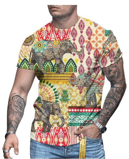 3D-s digitális printes rövidujjú póló, kerek nyakú, laza szabás, lélegző hálós anyag