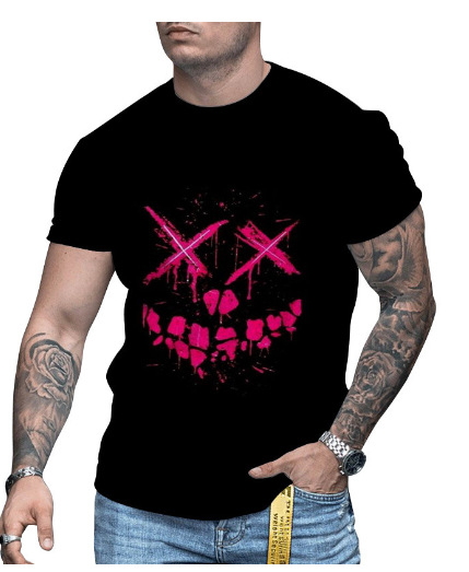 3D-s digitális printes rövidujjú póló, kerek nyakú, laza szabás, lélegző hálós anyag