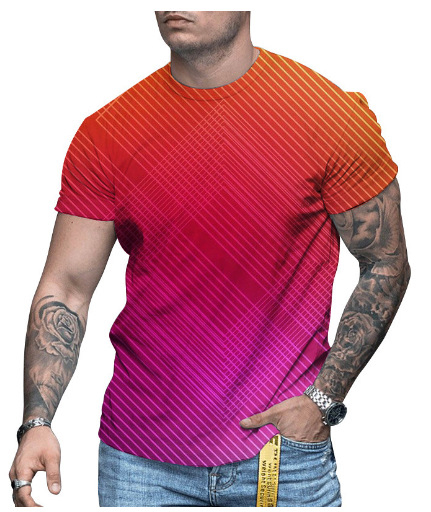 3D-s digitális printes rövidujjú póló, kerek nyakú, laza szabás, lélegző hálós anyag