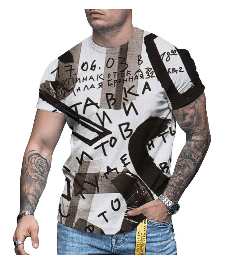 3D-s digitális printes rövidujjú póló, kerek nyakú, laza szabás, lélegző hálós anyag