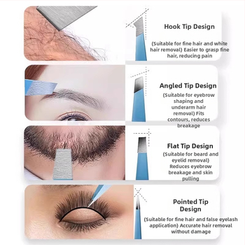 Uzacu klipsa – četrdaļīgs komplekts kastē, precīzas nerūsējošā tērauda pincetes, Little Genius