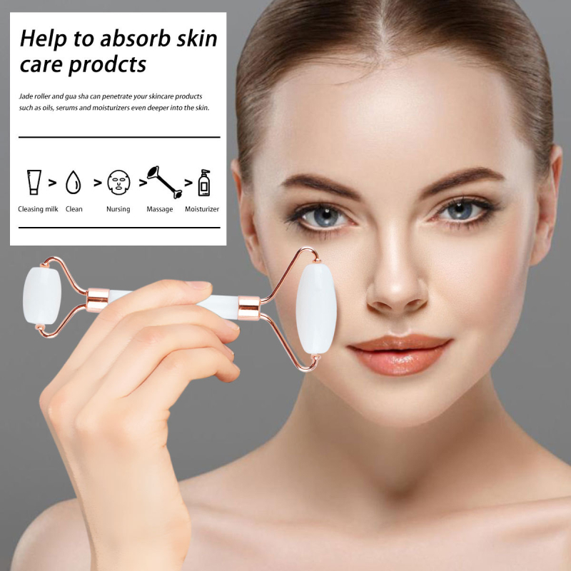 Masaj facial cu două capete, plăcuță gua sha în formă de inimă și roller din rășină imitând jad, 38 g