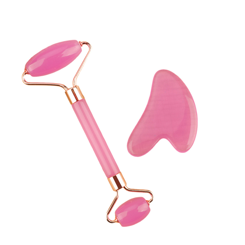 Masaj facial cu două capete, plăcuță gua sha în formă de inimă și roller din rășină imitând jad, 38 g
