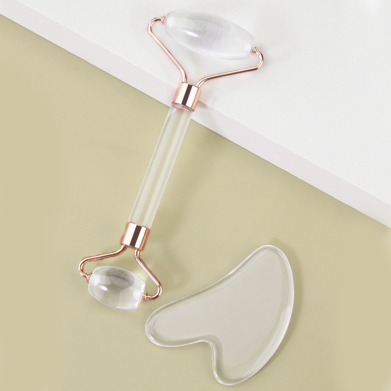 Masaj facial cu două capete, plăcuță gua sha în formă de inimă și roller din rășină imitând jad, 38 g