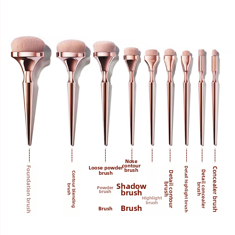 Set de 9 pensule de machiaj, pensule din fibre sintetice, mânere din plastic, ambalare într-un pachet tip sacoșă, cod Dx7451