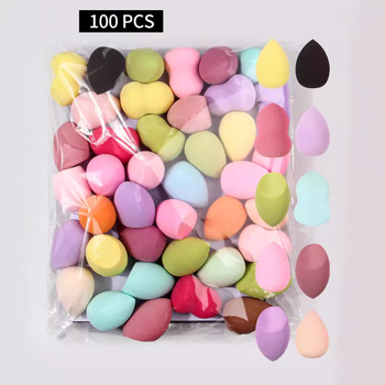 Ke shixiu Козметични гъби‑яйца, комплект 100 бр., ултра меки спонжове за грим, суха и мокра употреба, форми: маслинена, капковидна и дюляобразна