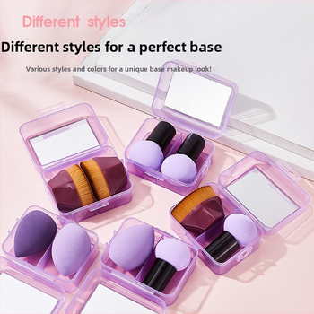 Комплект грим №55 с огледало за грим, ултра-мека гъба за грим и влажно/сух пухче, преносима кутия за съхранение