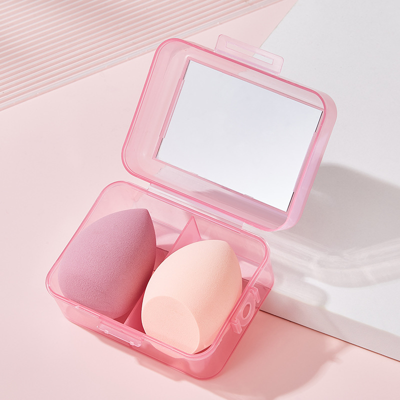 Комплект грим №55 с огледало за грим, ултра-мека гъба за грим и влажно/сух пухче, преносима кутия за съхранение