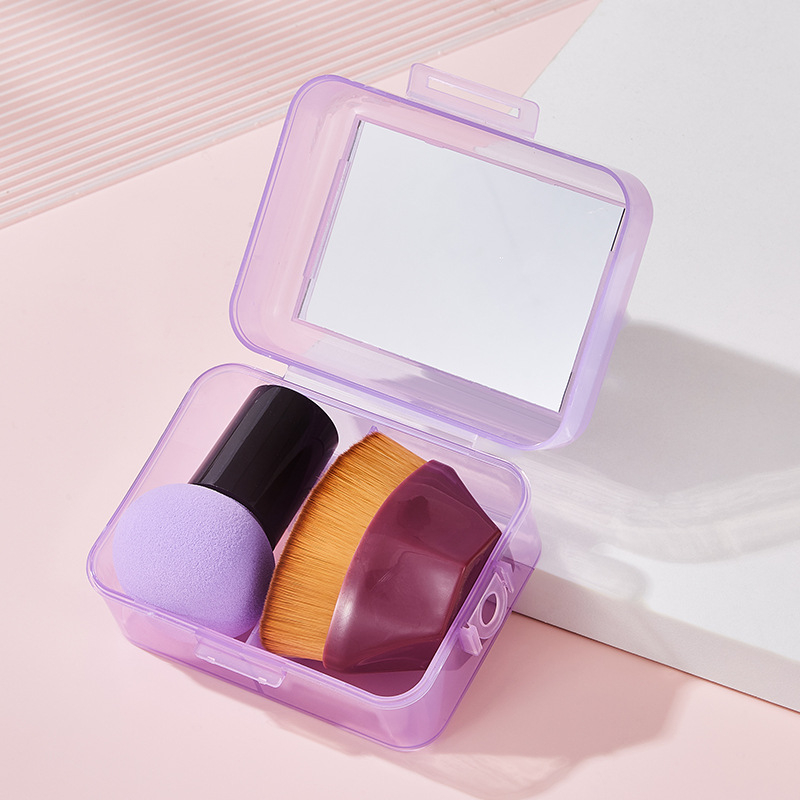 Комплект грим №55 с огледало за грим, ултра-мека гъба за грим и влажно/сух пухче, преносима кутия за съхранение