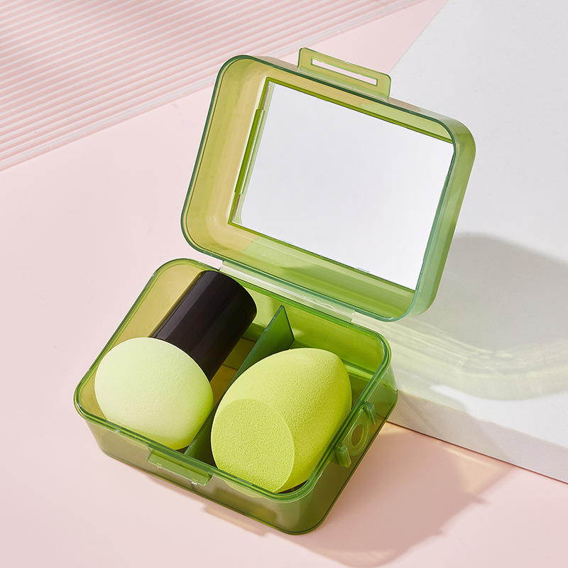 Комплект грим №55 с огледало за грим, ултра-мека гъба за грим и влажно/сух пухче, преносима кутия за съхранение