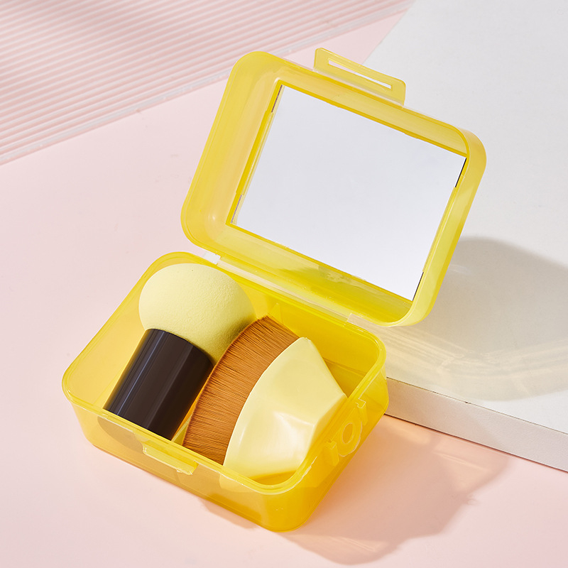 Комплект грим №55 с огледало за грим, ултра-мека гъба за грим и влажно/сух пухче, преносима кутия за съхранение