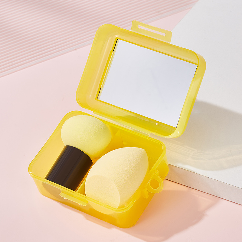 Комплект грим №55 с огледало за грим, ултра-мека гъба за грим и влажно/сух пухче, преносима кутия за съхранение